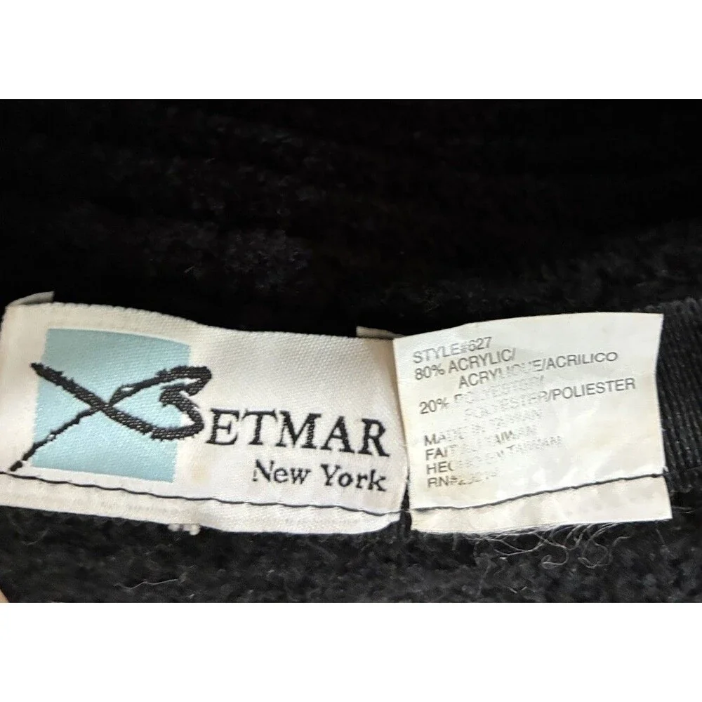 Vintage Betmar New York Black Bowler Hat Women's One Size Rhinestone Brooch